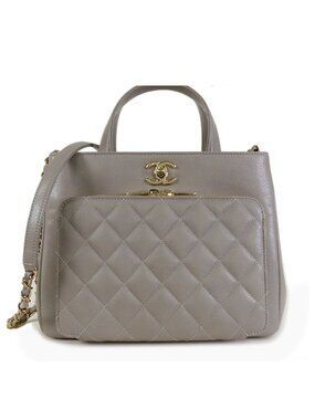 Chanel Business Affinity Gray Gold Caviar Leather 2-Way Shoulder Bag